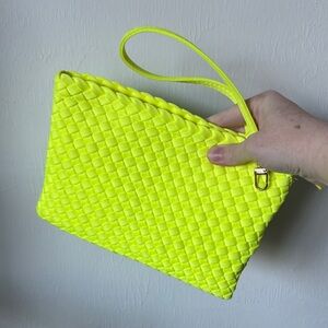 Ah•Dorned Neon Yellow Woven Wristlet Clutch
